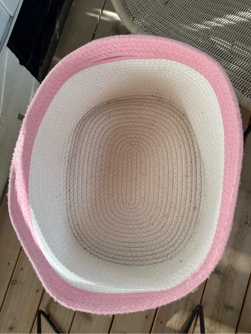 The Container Store Small Kawaii Cotton Rope Bin with Handles Pink Cream
